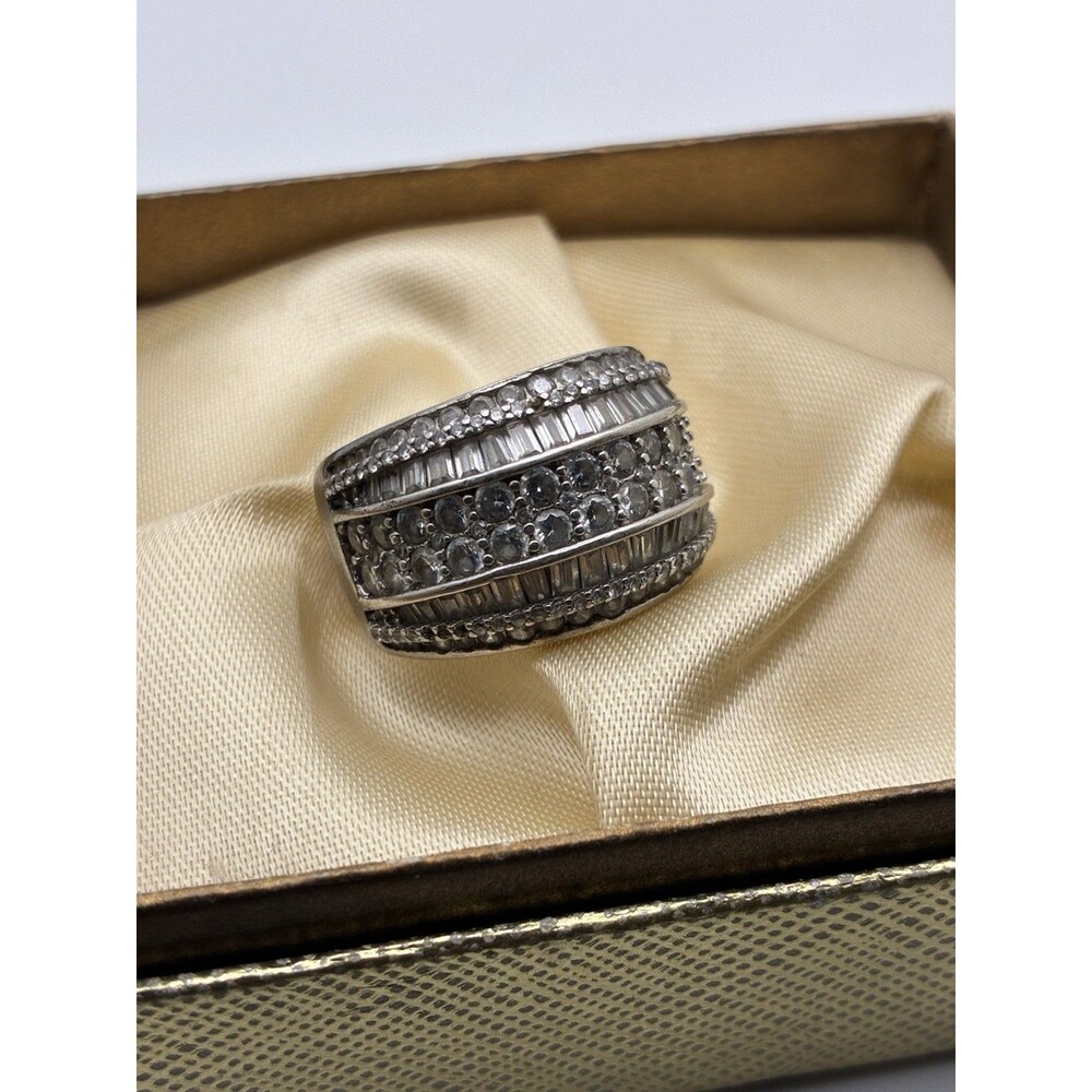 Sterling& Glass Statement Wedding Band Unisex Flashy Tested Sz 8 China FZN 8.45g